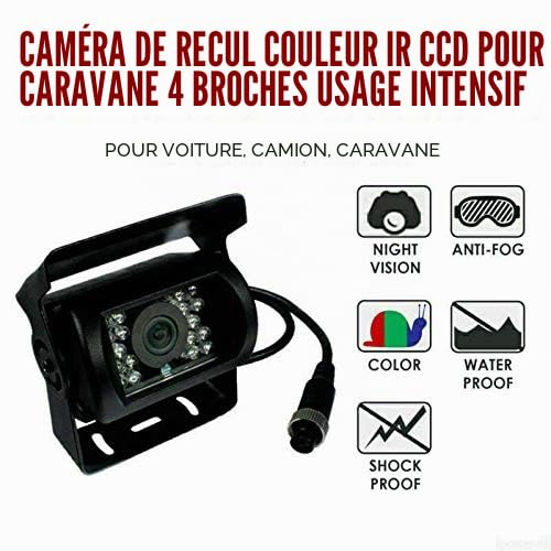 Caméra de recul pour Camion avec câble de 10 m, étanche 18 LED infrarouges 170 degrés 4 Broches Haute définition CCD pour Voiture Lourde camionnette, remorque, Bus, caravanes