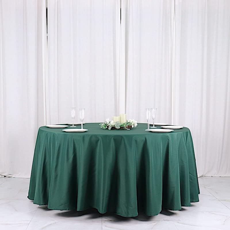 Miniatura 2 de Mantel redondo de poliéster lavable de 120 pulgadas, color verde cazador, de fácil cuidado, para interiores y exteriores, despedida de soltera, mesa