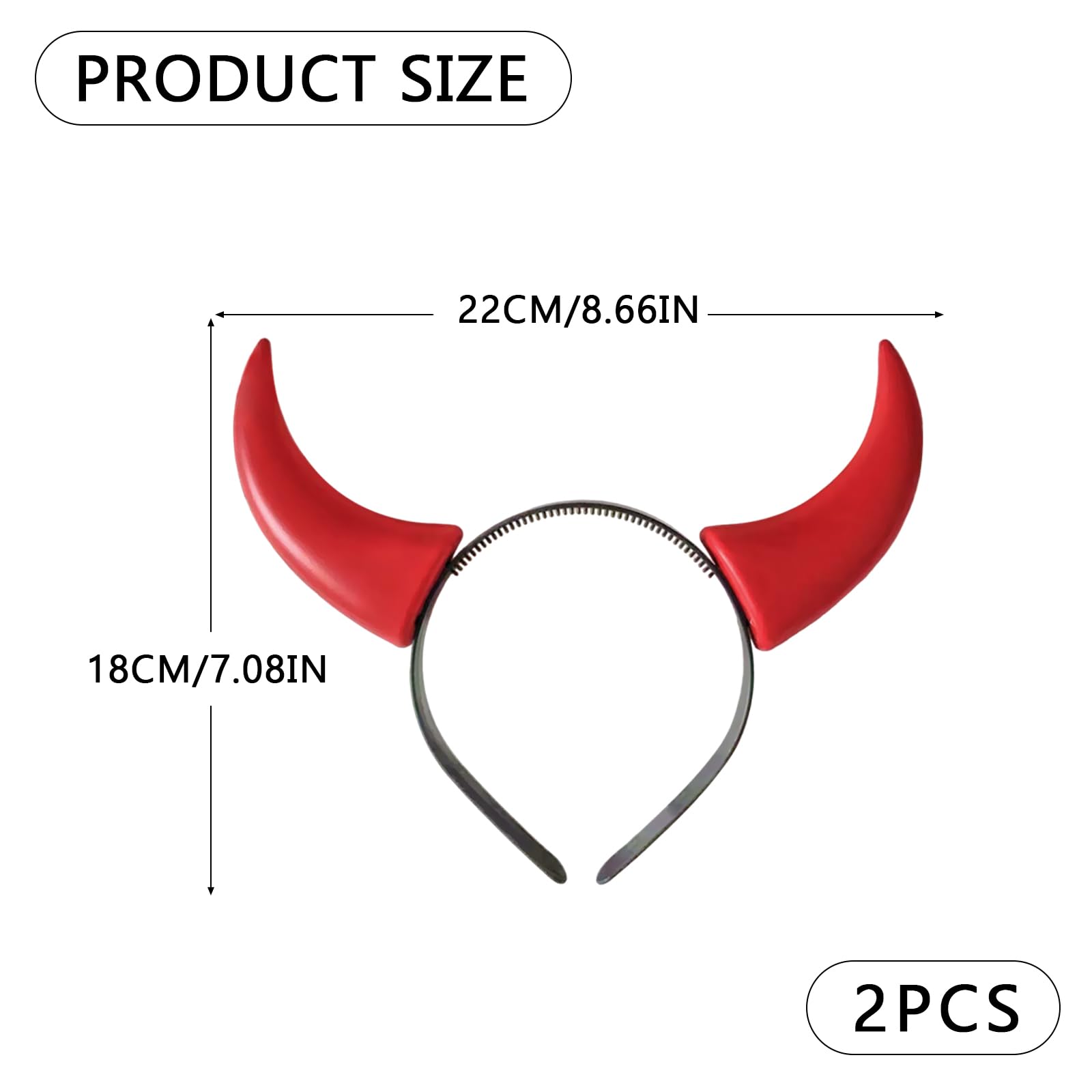 UILYNIU 2 Pieces Halloween Horn Hairhoop Black Horns Headband, Red Devil Horns Headband Devil Ears Hair Hoop - Image 2