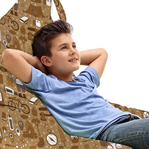 Lunarable-Camping-Lounger-Chair-Bag-Outdoor-Adventure-Pattern-with-Tent-Bicycle-Camera-on-a-Dotted-Backdrop-High-Capacity-Storage-with-Handle-Container-Lounger-Size-Brown-White-and-Taupe