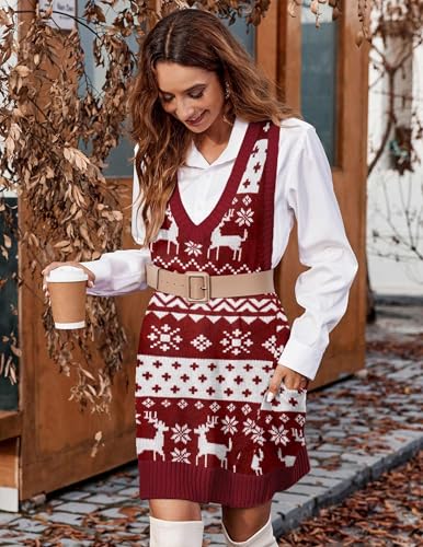 Image of Zeagoo Womens Sweater Vest Dress Pattern Knitted Pullovers Sweaters V Neck Tank Sweater Dress with Pockets