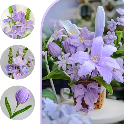 Image of YUNAMI Chenille Stems for DIY Flower Making - 200 Pcs Pipe Cleaners with Floral Wire, Tape, Stamen & Wrapping Paper - Premium Bouquet Supplies for Home Decor & Gifting (Purple)