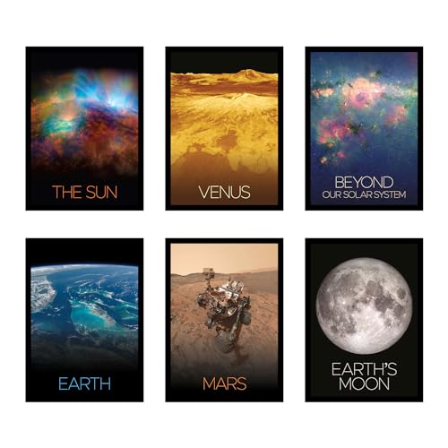 Image of CodersParadise Wood Space Wall Poster Frames - Pack Of 6 | 8 X 12Cm (A4 Size) | Aesthetic Artwork Framed Posters | Framed Posters For Living Room, Bedroom, Home And Office