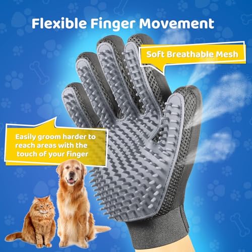 Image of Pet Hair Remover Glove - Gentle Pet Grooming Glove Brush - Deshedding Glove - Massage Mitt with Enhanced Five Finger Design - Perfect for Dogs & Cats with Long & Short Fur - 1 Pack (Right-hand), Grey