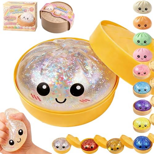 2 Stück Dumplings Squishy Glitzer – Stressabbau Spielzeug Mit Dampfgarer Box, Weich & Langsam Zurückfedernd