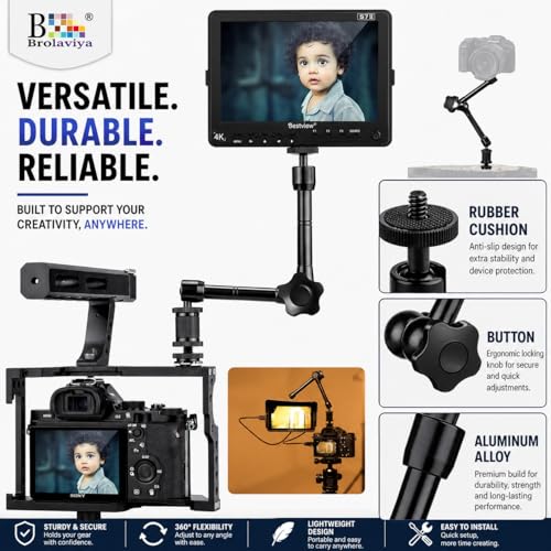 Image of BROLAVIYA 11 Inch Adjustable Magic Articulating Arm for DSLR Camera, LED Light, Flash Light, Monitor, Ring Light, Microphone, Aluminum Alloy