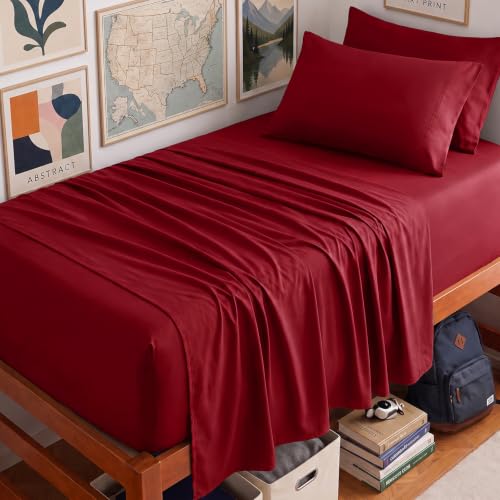 Image of CozyLux 4-Piece Twin XL Sheets, Fits 18-21 Inch Mattresses, Oeko-TEX | 2 Pillowcases, 1 Flat Sheet and 1 Fitted Sheet with All-Around Elastic and 21-Inch Deep Pocket for a Secure Fit, Dark Red
