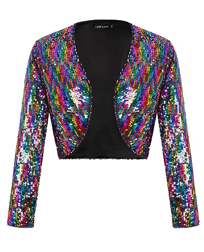 Image of MINTLIMIT Women's Sequin Shrug Bolero Long Sleeve Open Front Party Sparkly Cropped Cardigan Glitter Shiny Jackets