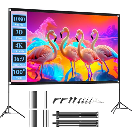 VISULAPEX Ecran Videoprojecteur sur Pied, Écran de Projection Portable 100 Pouces, 16:9, 4K HD...
