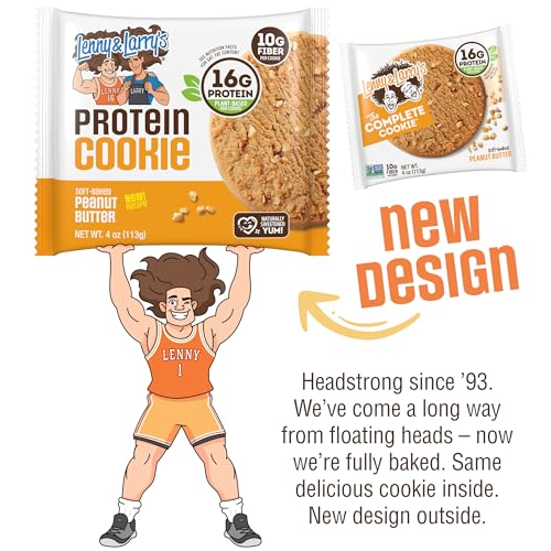 Image of Lenny & Larry's Protein Cookie, Peanut Butter - High Protein Snacks with 16g Plant Protein, 10g Fiber, Soft-Baked, Vegan, Non-GMO | 4oz, Pack of 12