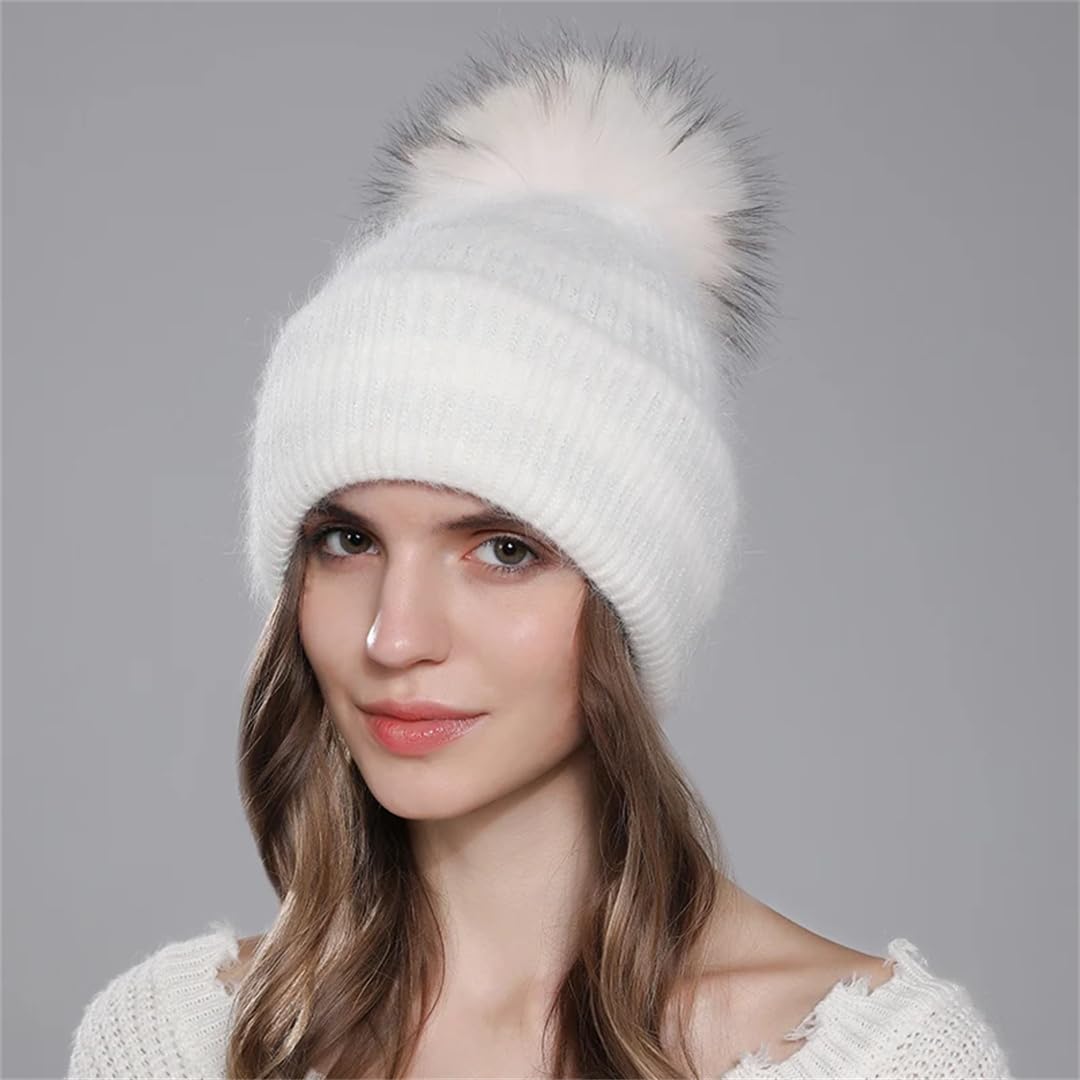 Gorro Para Mujer Gorros De Piel Con Gorros Con Pompones De Piel Gorro Cálido De Punto De Invierno