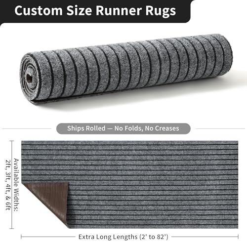 Image of 2ft x 8ft Runner Rug, Non Slip Indoor Outdoor Rugs, Waterproof Low Profile Carpet Runners for Hallway Entryway Kitchen Garage Patio Balcony, Custom, Grey Stripes