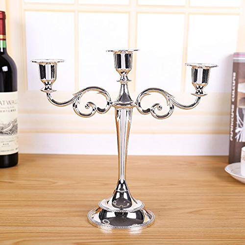 VOANZO Candelabro de Estilo Europeo, Candelabro de Metal con Tres Orificios para Bodas/Decoración del hogar (Plata)