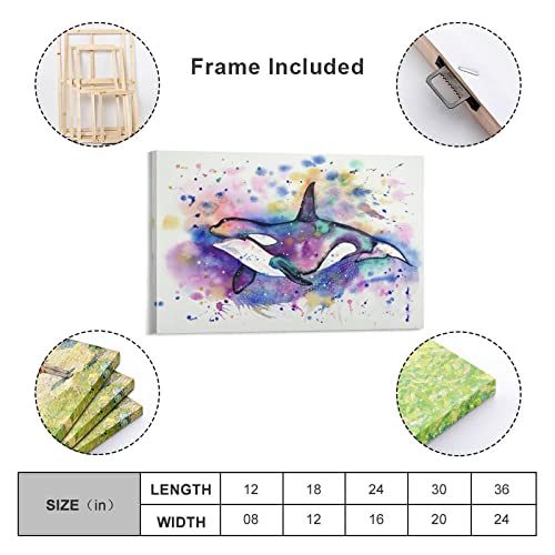 Hdydjs Colorful Killer Whale Watercolor Poster Canvas Painting Wall Art Poster For Bedroom Living Room Decor 16X24Inch(40X60Cm) Frame-Style #TOP1
