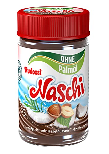 Nudossi® Naschi ohne Palmöl im Glas 300g Haselnusscreme mit Kokos, mit zertifiziertem Kakao