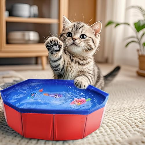 Esoes Katzenspielzeug Elektrisch Katzenpool Mit Fischen, 3 LED Robo Fisch Katzen Wasserspielzeug Elektrische Roboter Fische Wasser Pool für Katzen