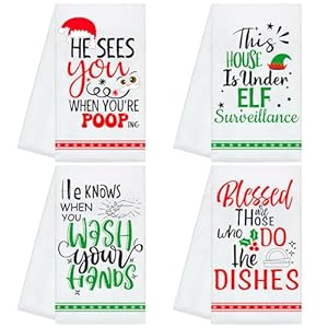 peony man Christmas Funny Kitchen Towels Novelty Xmas Dish Towels Christmas Hand Towel Christmas Dish Tea Towels for Christmas Winter Holiday Kitchen Bathroom Cooking, 18 x 26 Inch, 4 Pcs peony man Christmas Funny Kitchen Towels Novelty Xmas Dish Towels Christmas Hand Towel Christmas Dish Tea Towels for Christmas Winter Holiday Kitchen Bathroom Cooking 18 x 26 Inch 4 Pcs