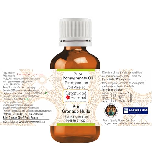 Image of Greenwood Essential Pure Pomegranate Oil (Punica granatum) | Cold Pressed | Natural | Undiluted | For Diluting Essential Oils | For Skin & Massage | Men & Women | 30ml