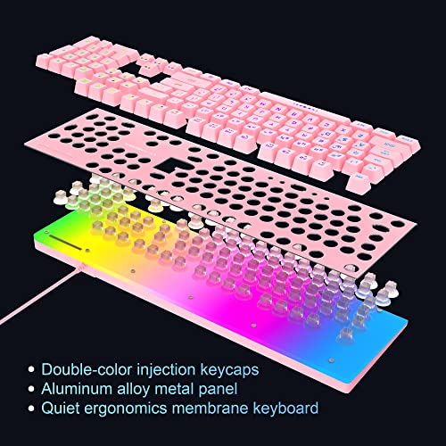 Magegee Gaming Keyboard And Mouse Combo, True Rgb Backlit Membrane Office Keyboard, 104 Keys Metal Panel Usb Quiet Wired Keyboard For Windows Laptop Pc - Pink #TOP3