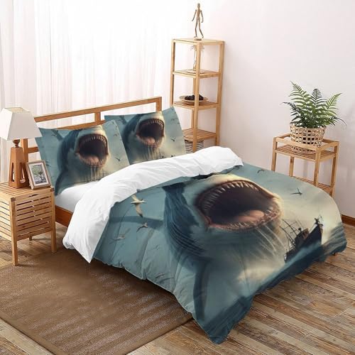 Housse de couette requin hypoallergénique et douce pour lit double garçon - 2