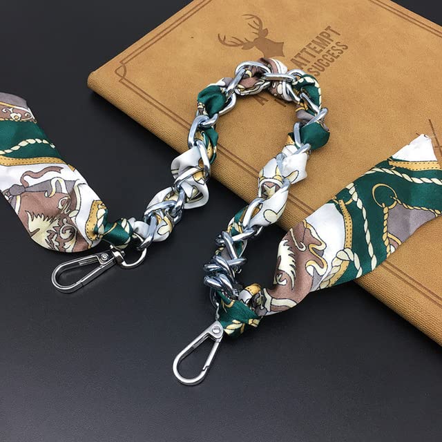 TIVAS Silk Scarf Ribbon Handbag Accessories Chain Scarf Metal Chain Handle Bag Decor Bow Ribbon Handbag Strap
