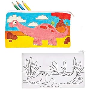 Baker Ross AT678 Inkleurbare Dinosaurus Etuis van Stof (4 stuks) Knutselspullen en Knutselsets voor Kinderen