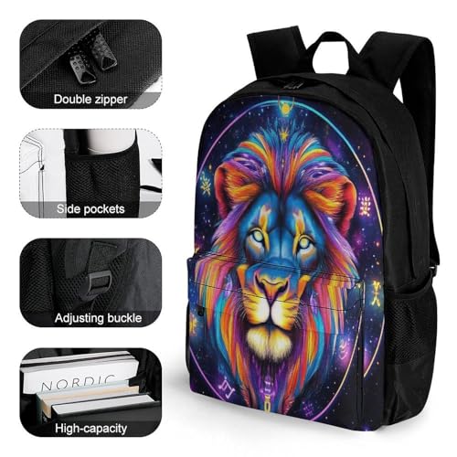 Mens Large Capacity Trippy Lion Leo Constellation Art Bags, Backpack Easy to Clean, Lightweight Bag for Daily Travel College Airplane Essentials3