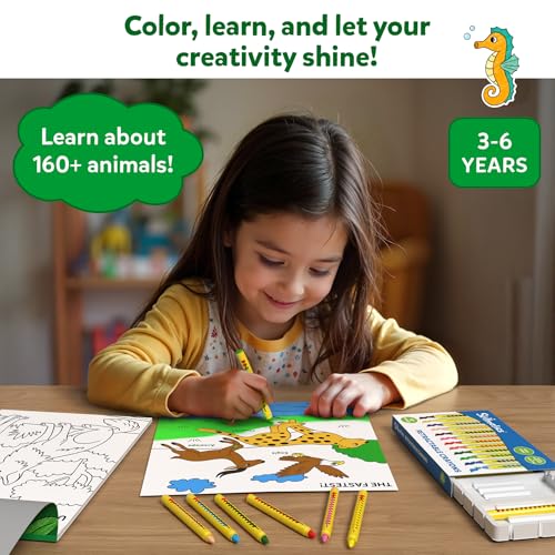 Image of Skillmatics Colour & Learn Activity Book - Learn 160+ Animals, 12 Retractable Mess-Free Crayons & 50 Pages, Educational, Gift for Toddlers and Preschoolers Ages 3, 4, 5, 6