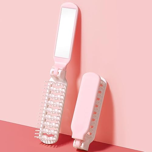 Miniatura 7 de Paquete de 2 cepillos de pelo plegables con espejo, portátil, para viajes, pequeños dientes redondos, mini peine plegable para el cabello, kit de