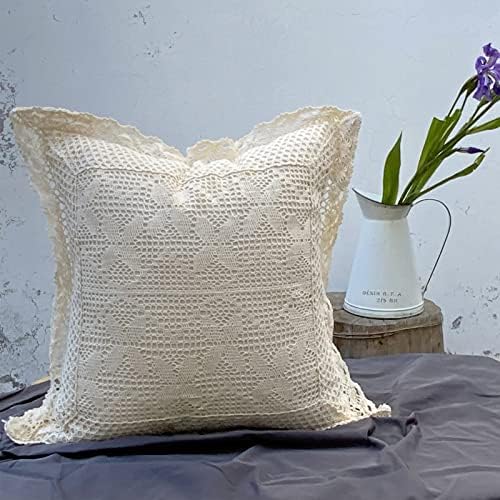 HOHOHM 18 Inch Cotton Lace Throw Pillow Covers for Home