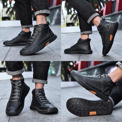 Sawbehind Men's Comfortable Handmade Leather Boots Waterproof, Sawbehind Mens Boots, Spacious Toe Box Outdoor Leather Shoes s2