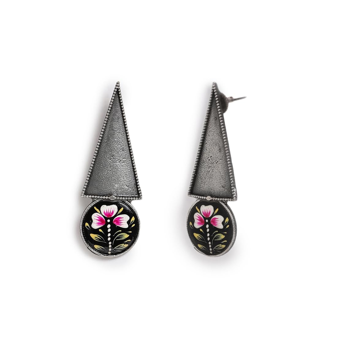 El Regalo Vintage Hand Painted Statement Earrings for Women - Brass Oxidised Antique Boho Stud Earrings for Women & Girls- Antique Silver Lookalike Stud Earrings (B0CQHPWY3W) Amazon Price History, Amazon Price Tracker