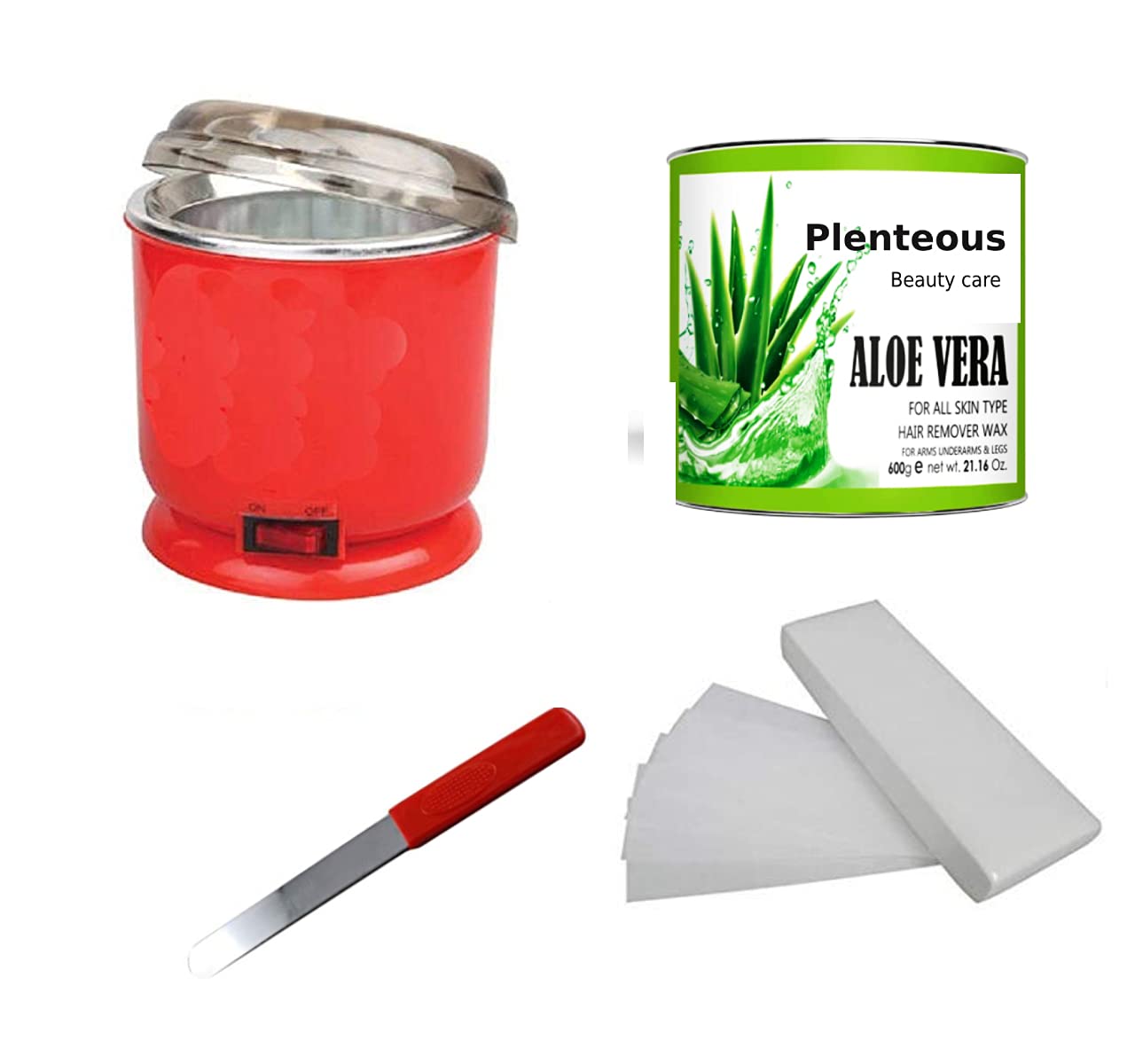PlenteousRound Wax Heater Automatic Machine Kit, Aloe Vera Wax (600 g), Waxing Strip 70 pcs, Knife, Wax heater Combo Kit for Women (Pack of 4)