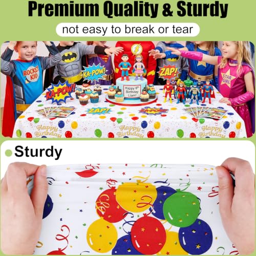 Image of Smiry Disposable Table Cloth - 6 Pack, 54 x 108 Inch Waterproof Rectangle Tablecloths for Parties, Decorative Plastic Table Cover, Leakproof & Sturdy, Colorful Balloons