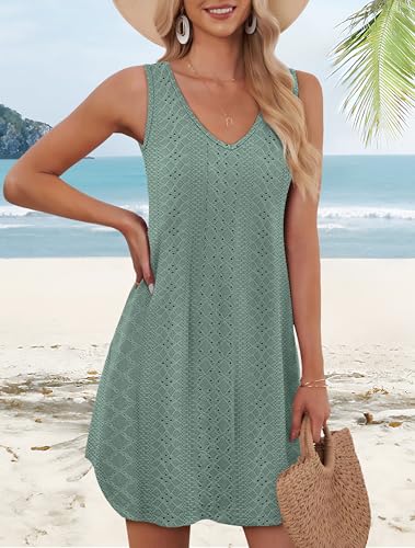 Image of Aokosor Womens Summer Dresses 2026 Loose V Neck Sleeveless Dress Sundresses Swimsuit Coverup Vacation Outfits