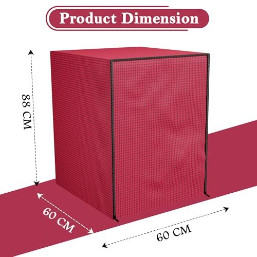 Image of Kuber Industries PVC Washing Machine Cover Front Load for IFB | Front Load Washing Machine Cover - Ideal for 6 kg, 6.5 kg, 7 kg | Barik Check Design - Maroon