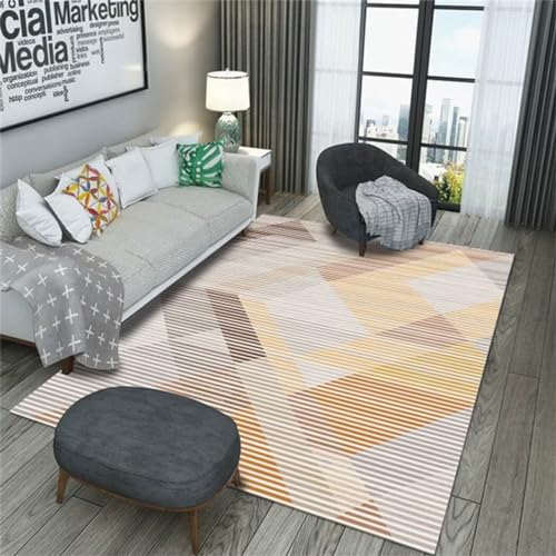 Tapis design géométrique moderne gris et jaune aux finitions soignées - 2