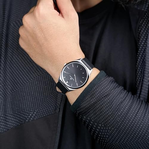 Image of Franklord Ultra-Slim Men's 5 mm Swiss Movement Dress Watch - 40 mm Case, Sapphire Crystal, 316L Stainless Steel with Leather Strap
