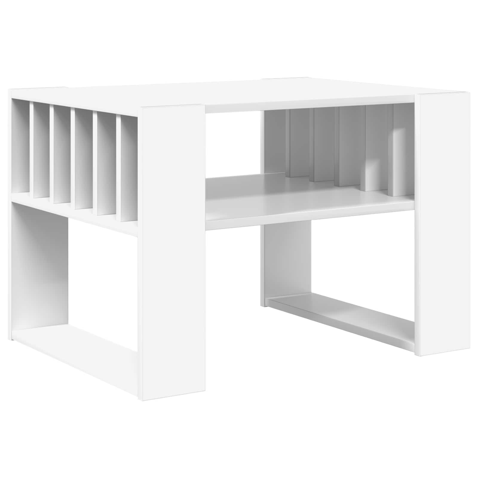 Mesa de centro blanca de 66 x 49,5 x 45 cm, material de madera, moderna mesa de salón con estante y espacio de almacenamiento para salón, habitación de invitados, oficina, pasillo, recepción