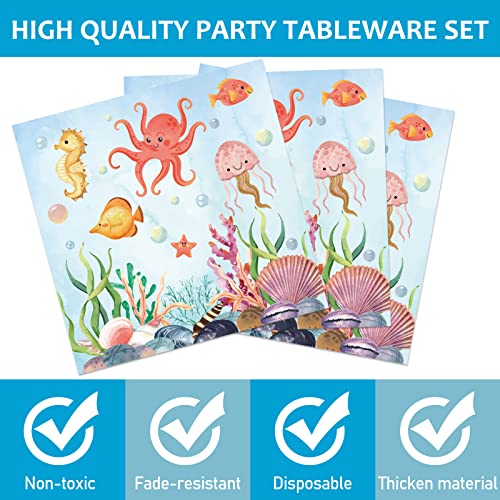 Image of 96 Pcs Under The Sea Plates and Napkins Party Supplies Ocean Birthday Party Tableware Set Ocean Animal Underwater Sea Life Party Decorations Favors for Birthday Shower for 24 Guests