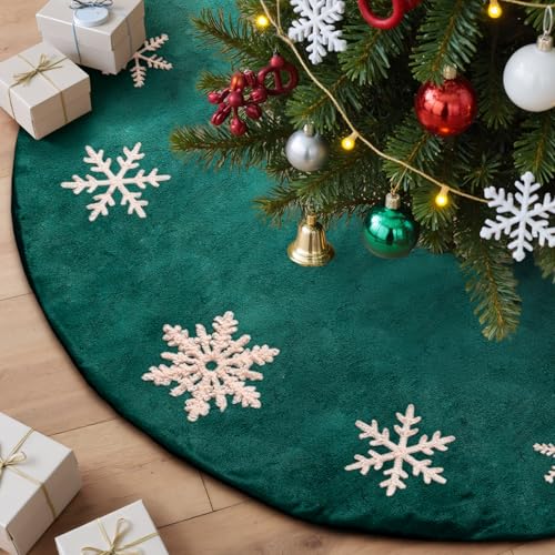 Lanpn 60cm Bestickt Weihnachtsbaum Decke Christbaumdecke, Samt Schneeflocken Rund Tannenbaum Decke Unterlage Teppich, Weihnachtsbaumdecke für Christbaumschmuck Weihnachtsdeko (Grün, 60 cm)