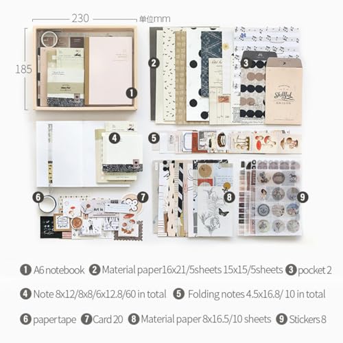 Image of Vintage Scrapbooking Kit A6 Junk Journal Notebook Retro Decals Craft Paper Washi Tape DIY Art Diary Planner Decor Memory Keepsake Present for Teens Girls (by Rotat Street, Beige)