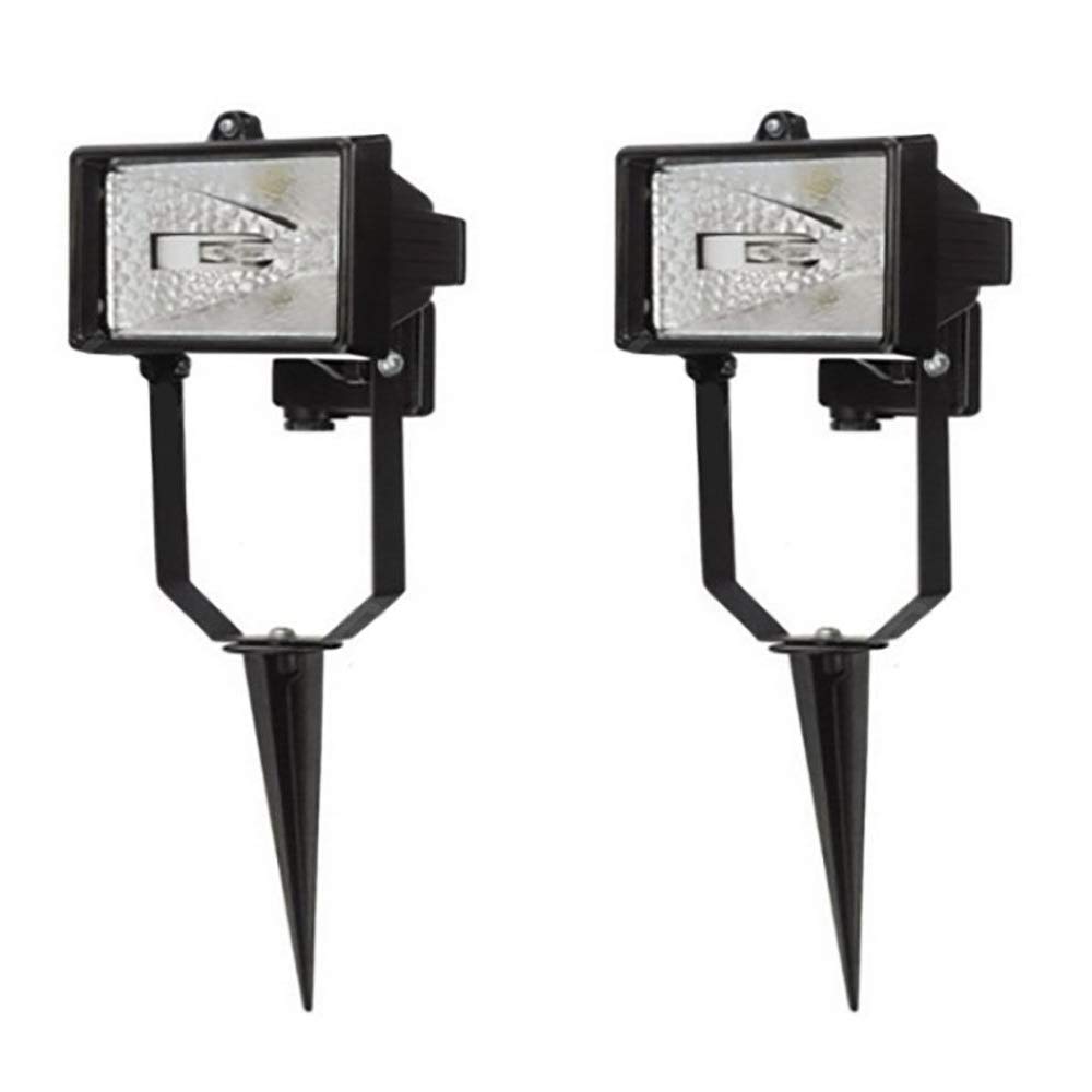 Litecraft Black Spike Floodlights Outdoor Ip44 Rated Garden 1 Light In - 2 Pack