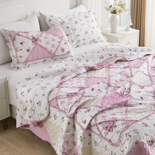 Couvre-lit matelassé réversible 3 pièces rose avec 2 taies d'oreiller - 6