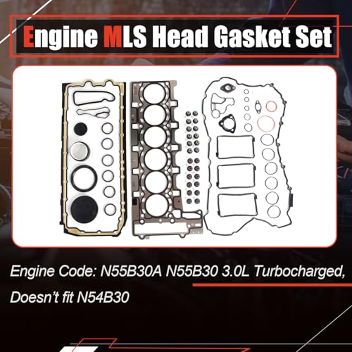 Image of AUCERAMIC 11137600482 11127587804 N55 Cylinder Head Gasket Set w /Oil Pan Gasket Fit for 2009-2018 BMW X1 X5 535i 335i 435i 135i 640i 740Li xDrive 35i N55B30A N55B30 3.0L Turbo