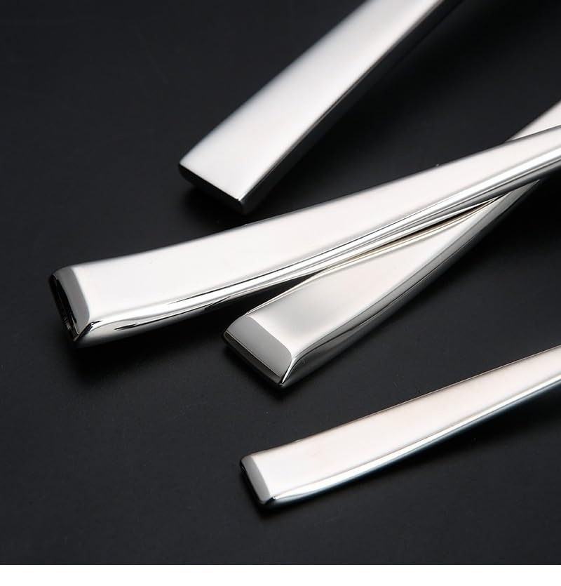 Besteckset, 6/24/36/48/60/72-teilig, kreatives Besteckset aus Edelstahl 304 mit quadratischem Griff, 6-teilig, Steakmesser, Dessertlöffel. Silber, 48 Teile für 8 (Gold, 36 Teile für 6)