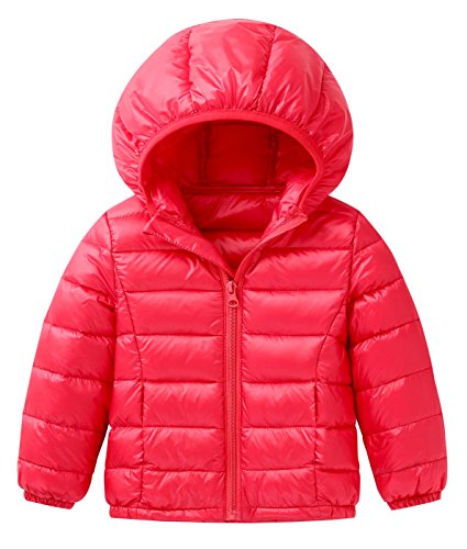 Happy Cherry - Chaqueta Infantil para Invierno Abrigo de Pluma para Niños Niñas con Capucha - Rojo - Talla ES 4-6 Años