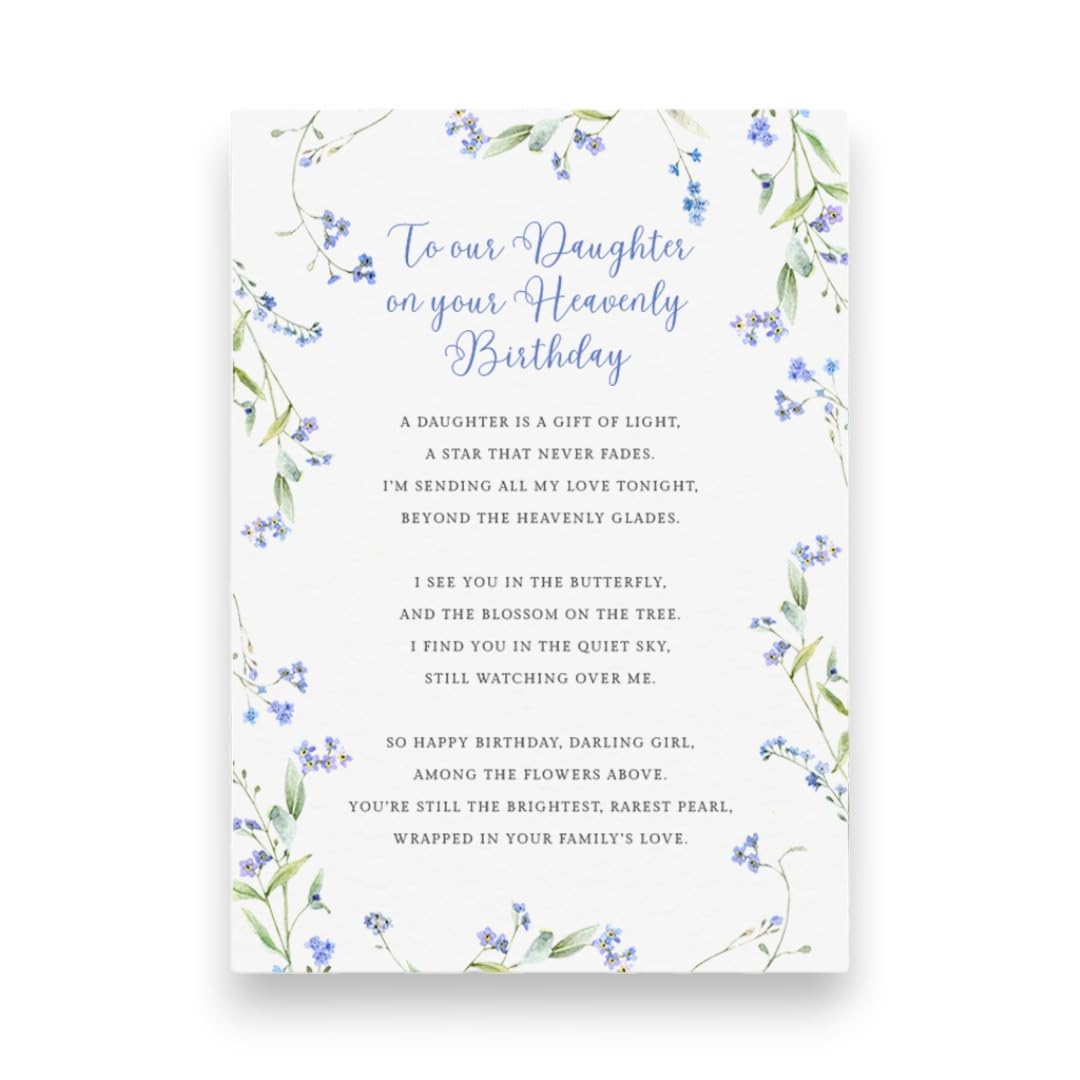 Personalised Memorial Birthday Cards for Graveside Daughter, Waterproof Laminated Birthday Grave Cards for Daughter, WITH HOLDER STAKE