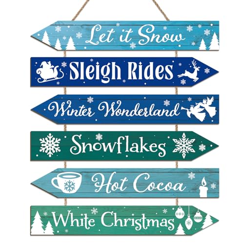 HPNIUB Winter Wooden Hanging Sign, Let It Snow Christmas Welcome Sign for Front Door, Farmhouse Snowflake Wall Art, Hot Cocoa Plaque for Home Indoor Outdoor New Years Wall Decor