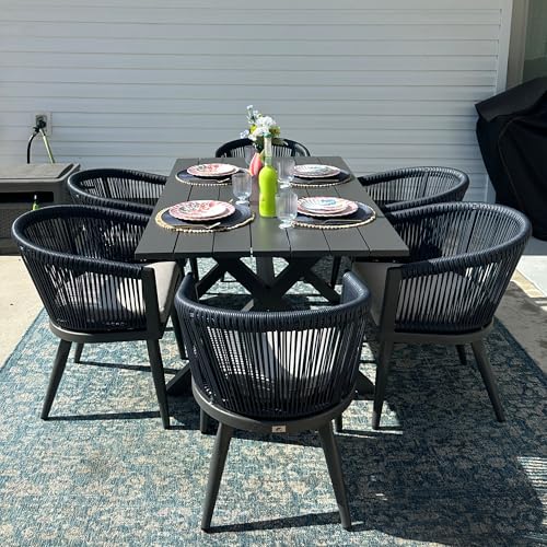 Image of PURPLE LEAF Outdoor Dining Set for 10 All-Weather 12 Pieces Patio Aluminium Dining Large Table and Rope Weave Chairs Included Cushions for Backyard Indoor Modern Patio Furniture Set Gray and Navy